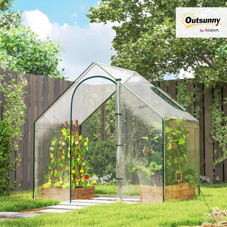 Outsunny Gewächshaus mit Fernster, Rolltür, Winterfest Foliengewächshaus aus Stahl, Treibhaus für Balkon, Garten, Tomatenhaus 180 x 100 x 168 cm, Tomatengewächshaus für Tomaten, Gemüse, Transparent – Bild 2