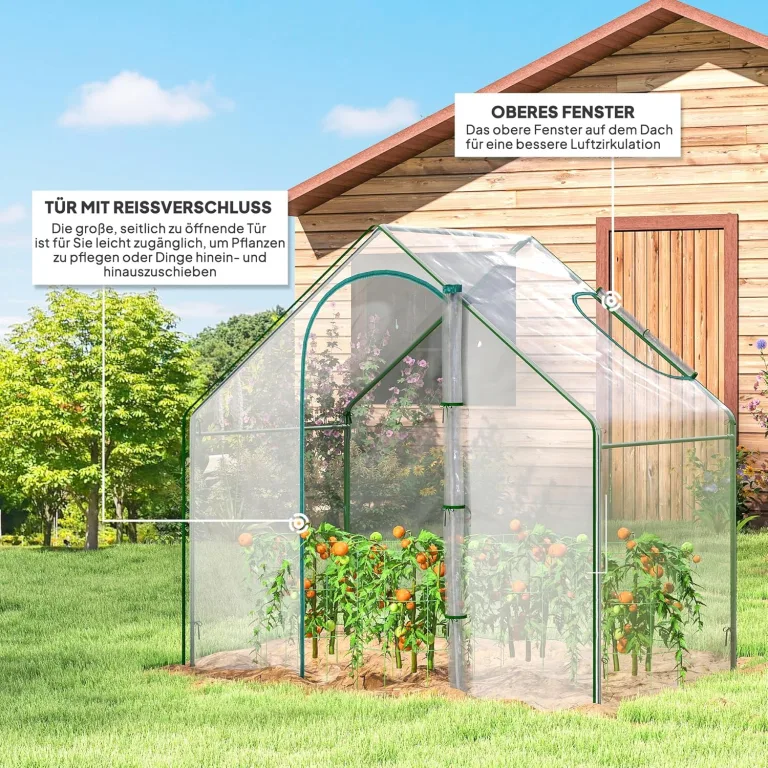 Outsunny Gewächshaus mit Fernster, Rolltür, Winterfest Foliengewächshaus aus Stahl, Treibhaus für Balkon, Garten, Tomatenhaus 180 x 100 x 168 cm, Tomatengewächshaus für Tomaten, Gemüse, Transparent – Bild 3
