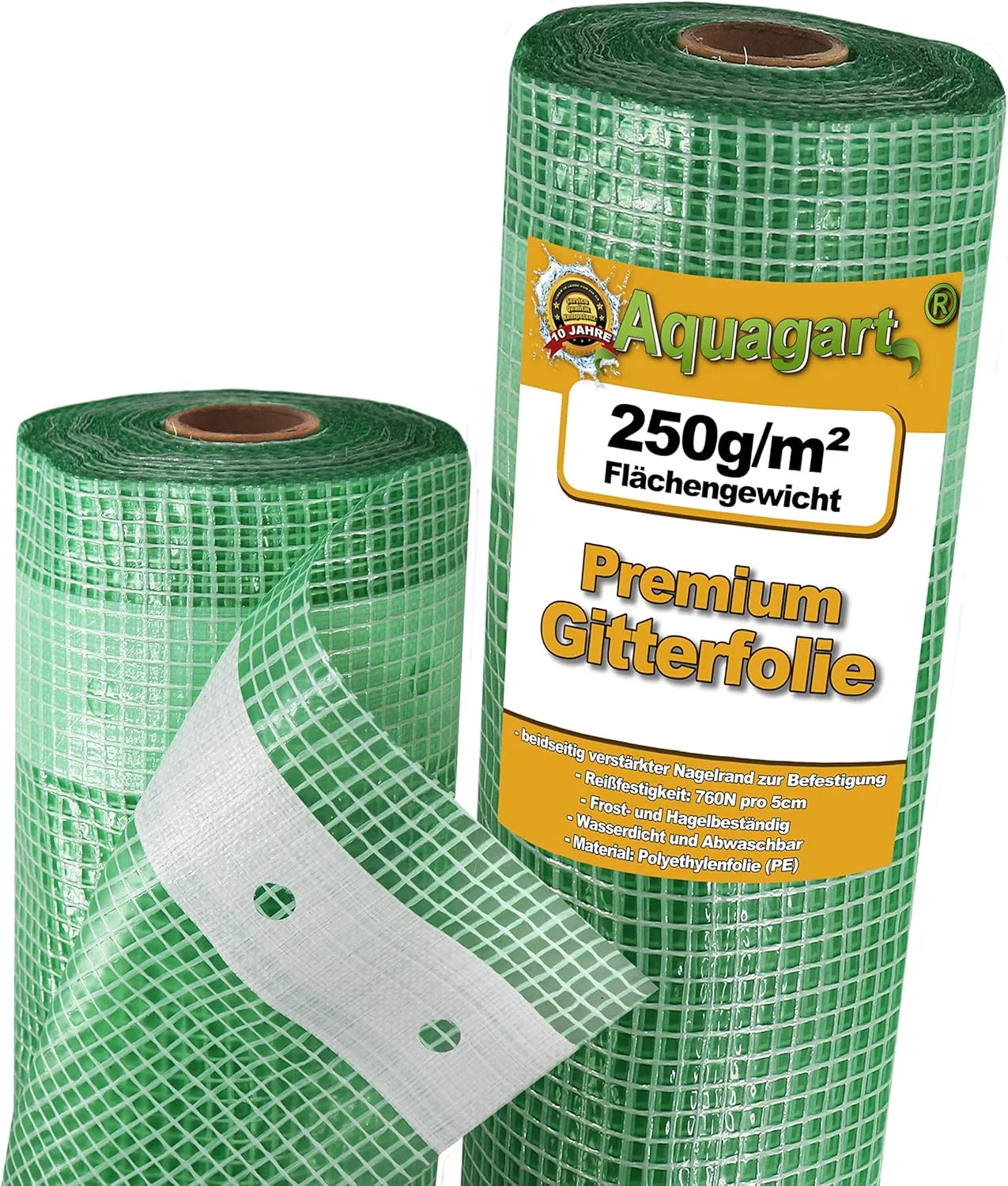 Reißfeste Gewächshaus-Folie Gitterfolie mit Nagelrand von Aquagart I UV-Stabile Folie für Tomatenhaus Frühbeetfolie I Gewebefolie Gartenfolie Grün 250g (4m, grün/transparent 3,0m breit) GP 3,49€/m² - Bild 1
