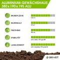 BRAST Gewächshaus Aluminium mit Fundament | 42 Modelle | 130x190x195cm - 490x250x235cm | TÜV geprüft | 6mm Hohlkammerplatten | rostfrei wetterfest temperaturbeständig | 380x190x195cm Silber - Thumbnail 6