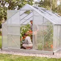 BRAST Gewächshaus Aluminium mit Fundament | 42 Modelle | 130x190x195cm - 490x250x235cm | TÜV geprüft | 6mm Hohlkammerplatten | rostfrei wetterfest temperaturbeständig | 490x250x205cm Silber - Thumbnail 9