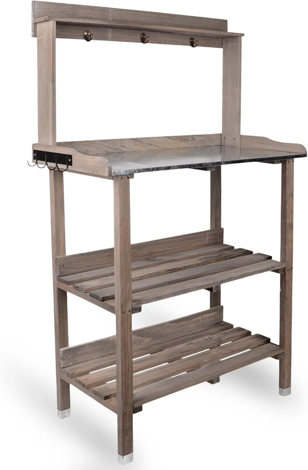 UNUS Pflanztisch aus Holz mit Zink-Arbeitsplatte, 78x36x131 cm, Pflanzregal in Grau für Balkon, Terrasse & Garten, Gartentisch mit Ablagen