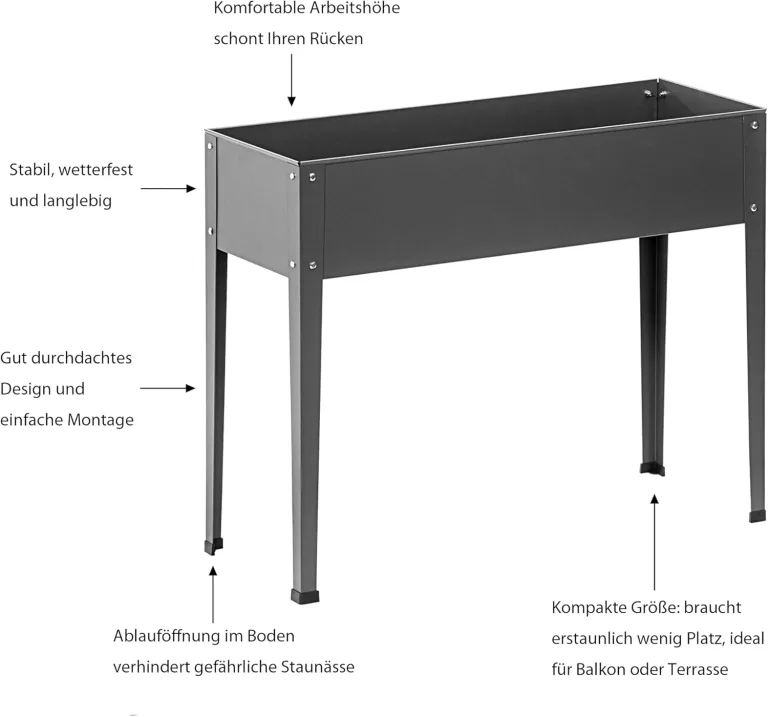 Dehner Hochbeet Münster, ca. 100 x 30 x 80 cm, Stahl, grau, Dunkelgrau – Bild 3