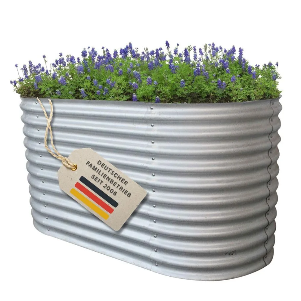 RS Trade Hochbeet Rimini L Metall oval 160x80x80 cm für draussen, verzinktes Stahl Pflanzbeet Outdoor, Gemüsebeet Wellblech, wetterfest, stabil, Balkon Terrasse Garten, Silber - Bild 1
