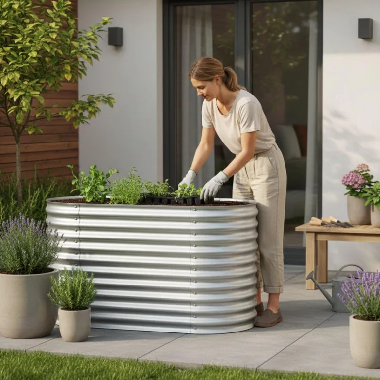 RS Trade Hochbeet Rimini L Metall oval 160x80x80 cm für draussen, verzinktes Stahl Pflanzbeet Outdoor, Gemüsebeet Wellblech, wetterfest, stabil, Balkon Terrasse Garten, Silber – Bild 2
