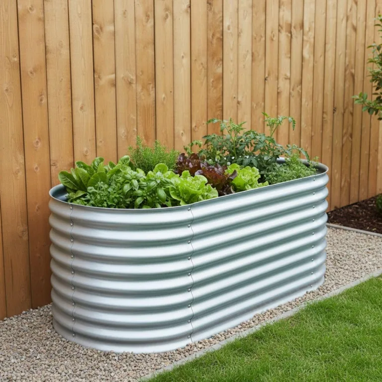 RS Trade Hochbeet Rimini L Metall oval 160x80x80 cm für draussen, verzinktes Stahl Pflanzbeet Outdoor, Gemüsebeet Wellblech, wetterfest, stabil, Balkon Terrasse Garten, Silber – Bild 7