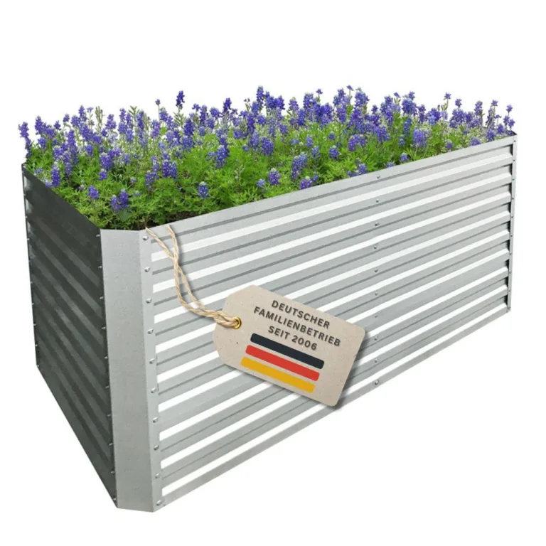RS Trade Hochbeet Rimini L Metall oval 160x80x80 cm für draussen, verzinktes Stahl Pflanzbeet Outdoor, Gemüsebeet Wellblech, wetterfest, stabil, Balkon Terrasse Garten, Silber – Bild 10