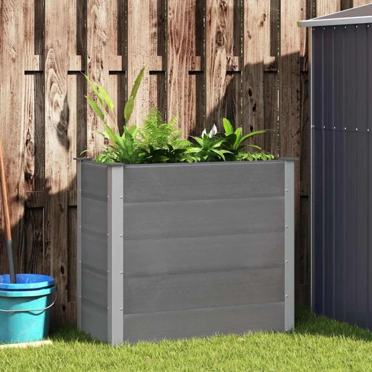 vidaXL Garten Hochbeet Pflanzkasten Blumenkasten Gemüsebeet Pflanzkübel Blumenkübel Frühbeet Gartenbeet Pflanzbeet WPC 100x50x91cm Grau – Bild 2