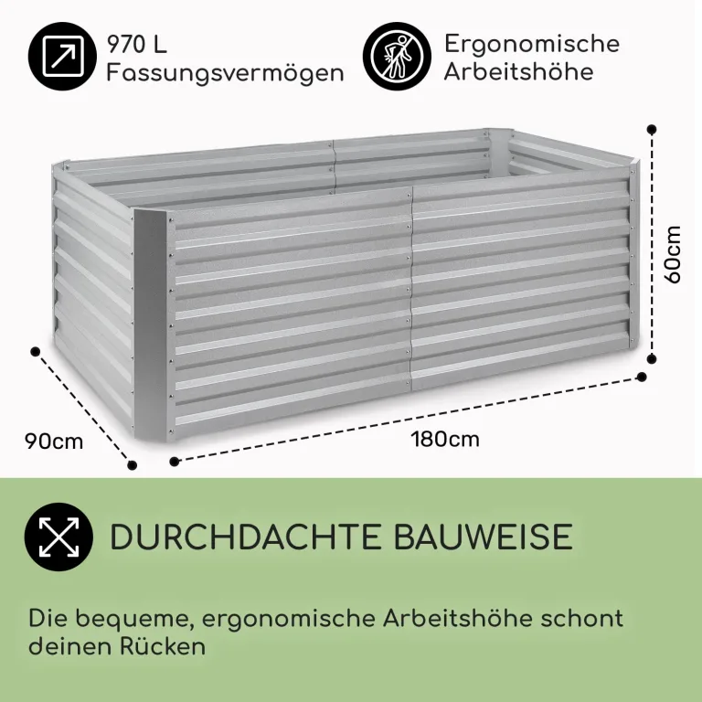 blumfeldt Metall-Hochbeete für Gärten, Gemüse-Pflanzgefäße für den Außenbereich, für Garten, Kräuter, Blumen, Obst, Gemüse, 970 l, großer, freistehender Stahl-erhöhter Pflanzkasten, wetterfest und – Bild 5