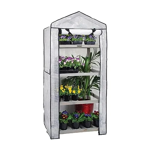 VegTrug® Gewächshaus - Foliengewächshaus mit 4 Ebenen & FSC-Holzrahmen - Anzuchthaus für Garten, Balkon & Terrasse - Pflanzregal mit PE-Abdeckung & Reißverschluss - Grey Wash 71x49x158 cm – Bild 6