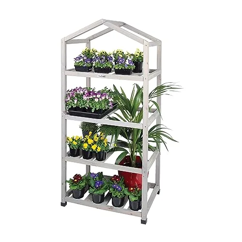 VegTrug® Gewächshaus - Foliengewächshaus mit 4 Ebenen & FSC-Holzrahmen - Anzuchthaus für Garten, Balkon & Terrasse - Pflanzregal mit PE-Abdeckung & Reißverschluss - Grey Wash 71x49x158 cm – Bild 7