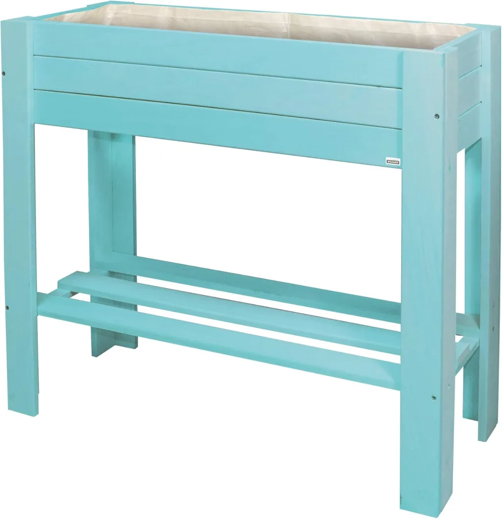 WAGNER GreenFAMILY - Hochbeet - GreenBOX Light - Nadelholz, Massivholz FSC®, Aqua Splash/türkis, 70 x 83 x 34,5 cm, Regalboden, inkl. Pflanztasche - 25027001