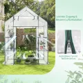 COSTWAY Gewächshaus Foliengewächshaus, Treibhaus mit 2 Pflanzenständern & aufrollbaren Tür, Tomatenhaus Tomaten, Pflanzenhaus mit PE Gitterfolie, 143x73x195cm, Weiß und transparent - Thumbnail 6