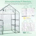 COSTWAY Gewächshaus Foliengewächshaus, Treibhaus mit 2 Pflanzenständern & aufrollbaren Tür, Tomatenhaus Tomaten, Pflanzenhaus mit PE Gitterfolie, 143x73x195cm, Weiß und transparent - Thumbnail 4