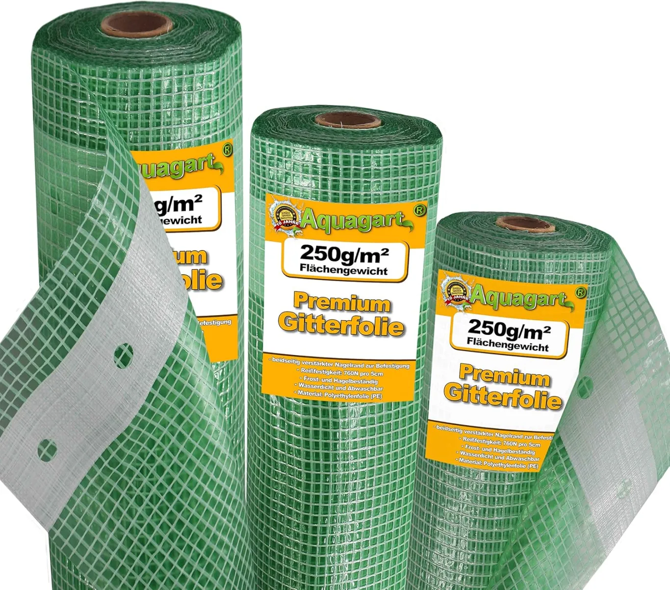 Aquagart Gewächshausfolie Gitterfolie Frühbeetfolie Gartenfolie 250g UV Stabil grün Verschiedene Breiten und Längen (3m, grün/transparent 1,5m breit) - Bild 1