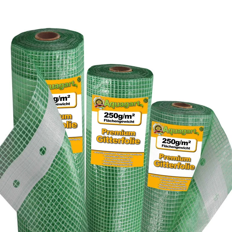 Aquagart Gewächshausfolie Gitterfolie Frühbeetfolie Gartenfolie 250g UV Stabil grün verschiedene Breiten und Längen (3m, grün/transparent 2,0m breit) – Bild 1