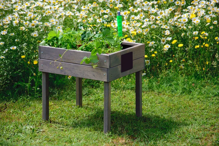 dobar® 58511FSC Kinderhochbeet mit Kreidetafel | Mini Hochbeet Holz | erhöhter Pflanzkasten für Kinder | Salatbeet auf Stelzen | Kleines Kräuterbeet für Garten/Terrasse/Balkon | 50 x 40 x 45 cm | Grau – Bild 4