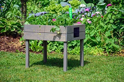 dobar® 58511FSC Kinderhochbeet mit Kreidetafel | Mini Hochbeet Holz | erhöhter Pflanzkasten für Kinder | Salatbeet auf Stelzen | Kleines Kräuterbeet für Garten/Terrasse/Balkon | 50 x 40 x 45 cm | Grau – Bild 10