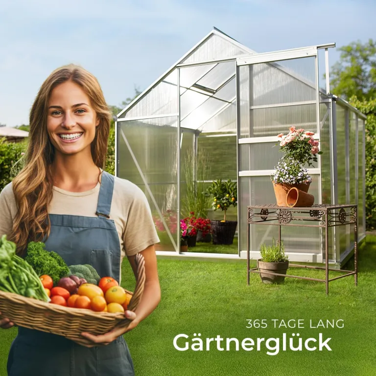 tectake® Aluminium Gewächshaus, 190x185x195 cm, Treibhaus, Tomatenhaus, Frühbeet, Pflanzenhaus, UV beständig, 4 mm Platte, Schiebetür & Dachfenster, Schutz vor Kälte, Regen und Frost - ohne Fundament – Bild 9