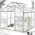 tectake® Aluminium Gewächshaus, 190x185x195 cm, Treibhaus, Tomatenhaus, Frühbeet, Pflanzenhaus, UV beständig, 4 mm Platte, Schiebetür & Dachfenster, Schutz vor Kälte, Regen und Frost - ohne Fundament - Thumbnail 2