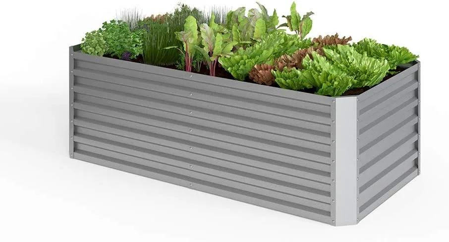 ok-Living Hochbeet Kräuterbeet Gemüsebeet rechteckig 180x90x60cm (LxBxH) Silber Pflanzkasten Frühbeet Aufzucht Beet Garten