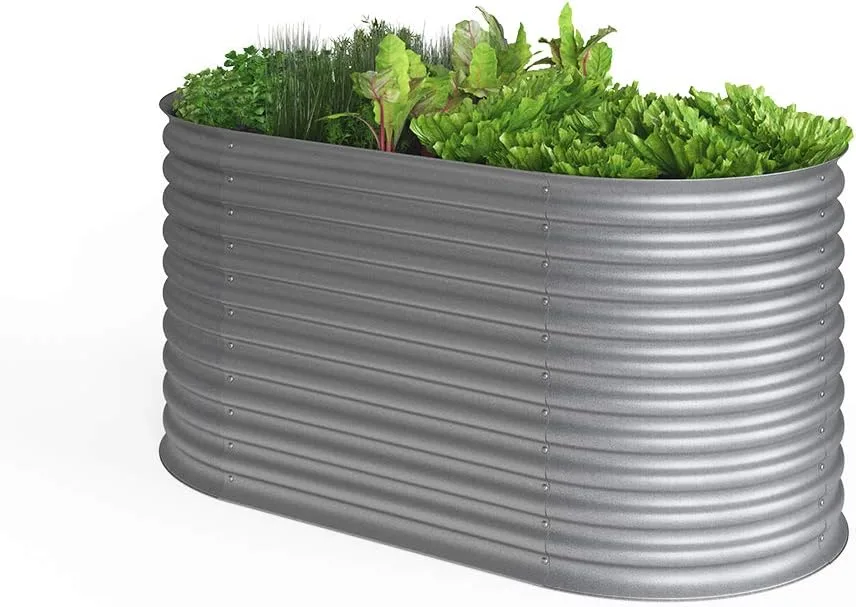 ok-Living Hochbeet Kräuterbeet Gemüsebeet oval 160x80x82cm (LxBxH) Silber Pflanzkasten Frühbeet Aufzucht Beet Garten - Bild 1