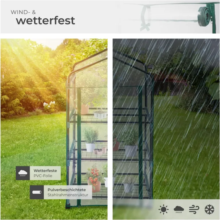 tectake® Mobiles Foliengewächshaus mit 3 Ablagen, Gewächshaus auf Rollen, stabil, UV stabilisierte PVC Folie, schützt Pflanzen vor Kälte, Regen und Frost, für Balkon, Garten Terrasse, 69 x 49 x 133 cm – Bild 5