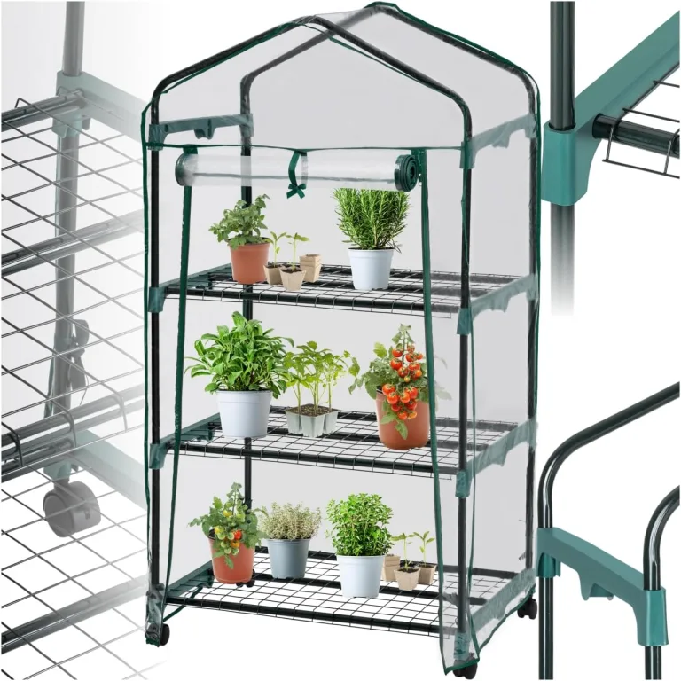 tectake® Mobiles Foliengewächshaus mit 3 Ablagen, Gewächshaus auf Rollen, stabil, UV stabilisierte PVC Folie, schützt Pflanzen vor Kälte, Regen und Frost, für Balkon, Garten Terrasse, 69 x 49 x 133 cm – Bild 1