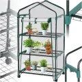 tectake® Mobiles Foliengewächshaus mit 3 Ablagen, Gewächshaus auf Rollen, stabil, UV stabilisierte PVC Folie, schützt Pflanzen vor Kälte, Regen und Frost, für Balkon, Garten Terrasse, 69 x 49 x 133 cm - Thumbnail 1