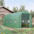 Outsunny Gewächshaus 500x200x205cm Foliengewächshaus Tomatenhaus mit Tür, 8 Fenster, Folientunnel aus verzinktem Stahl, PE, stabiles Treibhaus Pflanztunnel, inkl. Erdanker & Seilen, Grün - Thumbnail 3