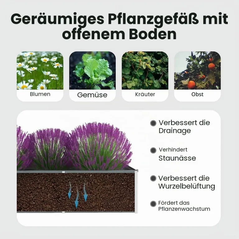 vidaXL Hochbeet Verzinkter Stahl 240x80x45 cm Grau Gartenbeet Pflanzbeet – Bild 5