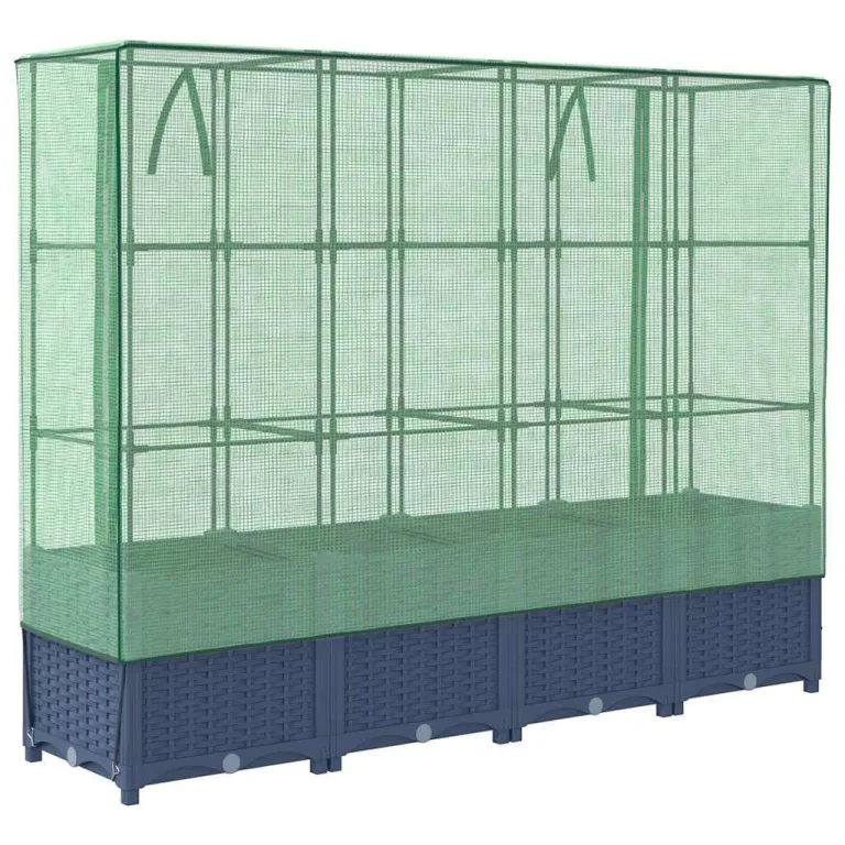 Hochbeet mit Gewächshaus und Abdeckung 160x40x138 cm Rattanoptik für Garten Balkon, Stabiles PP Beet mit PE Netz für Gemüse Kräuter Blumen, Wetterfester Schutz – Bild 6