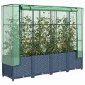Hochbeet mit Gewächshaus und Abdeckung 160x40x138 cm Rattanoptik für Garten Balkon, Stabiles PP Beet mit PE Netz für Gemüse Kräuter Blumen, Wetterfester Schutz - Thumbnail 1