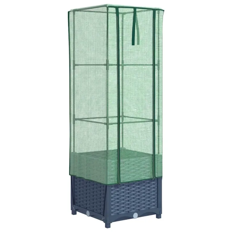 Hochbeet mit Gewächshaus Aufsatz 40x40x139 cm Rattan Optik für Tomaten Gemüse Kräuter, Frühbeet mit Stabilem Eisenrahmen und Wasserdichter Abdeckung für Garten Balkon Terrasse – Bild 2