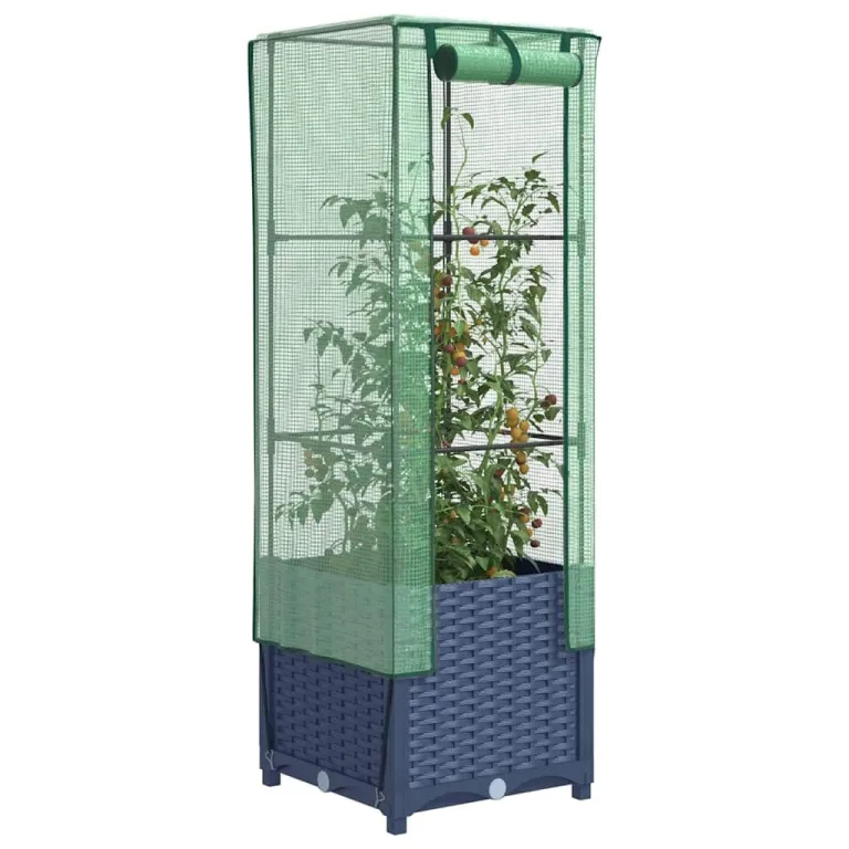 Hochbeet mit Gewächshaus Aufsatz 40x40x139 cm Rattan Optik für Tomaten Gemüse Kräuter, Frühbeet mit Stabilem Eisenrahmen und Wasserdichter Abdeckung für Garten Balkon Terrasse – Bild 1
