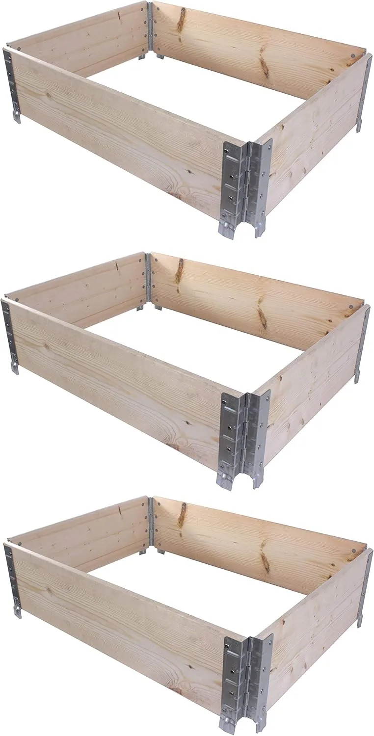 BigDean 3X Palettenrahmen für Hochbeet 80 x 60 x 20 cm = halbe Europalette - Holzrahmen faltbar, steckbar & stapelbar - ideal für Pflanzen, Blumen, Obst, Gemüse & Kräuter – Bild 1