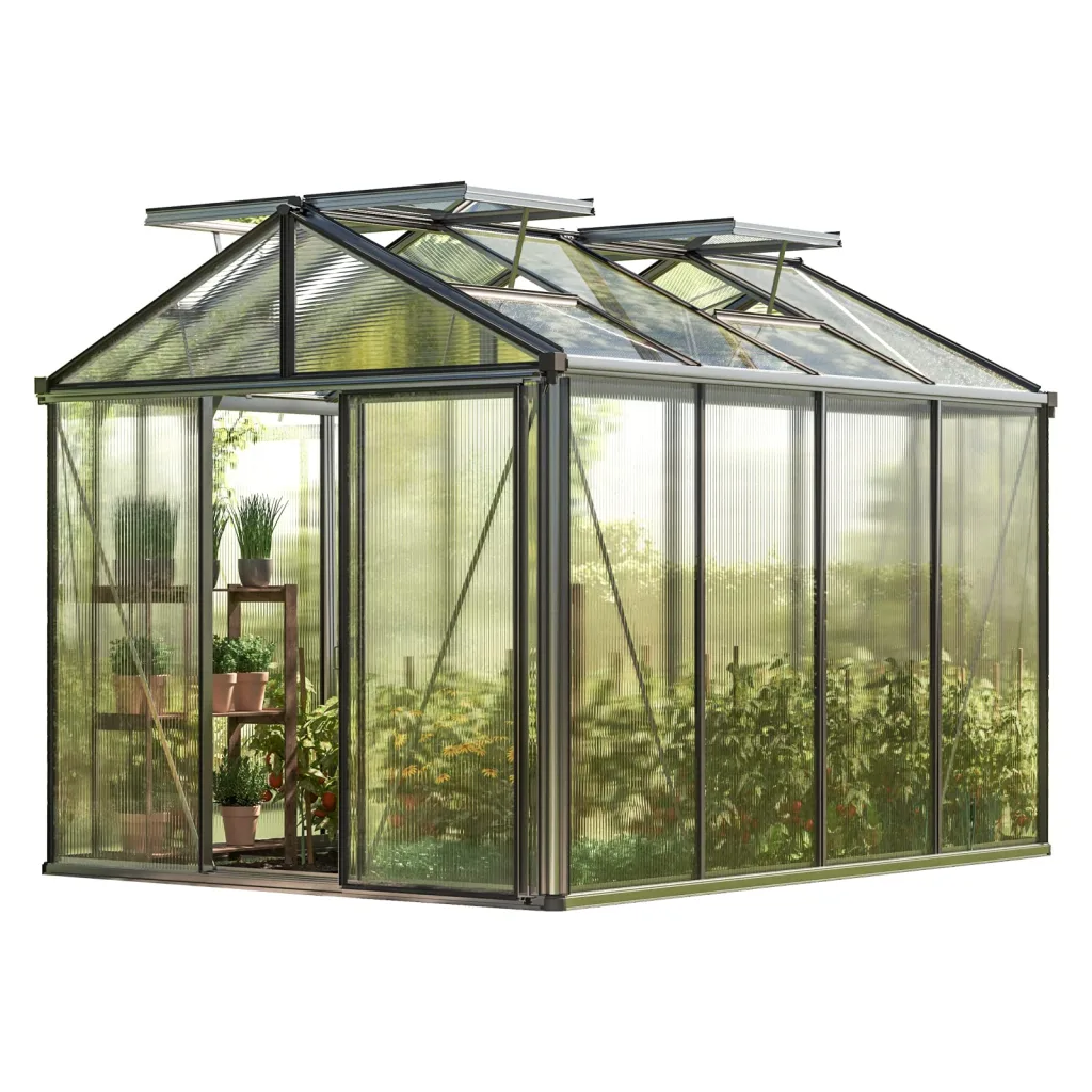 GFP Gewächshaus Diamas 22 Light 235x311 cm - 12 mm Doppelstegplatten - Farbe Aluminium Natur Grau