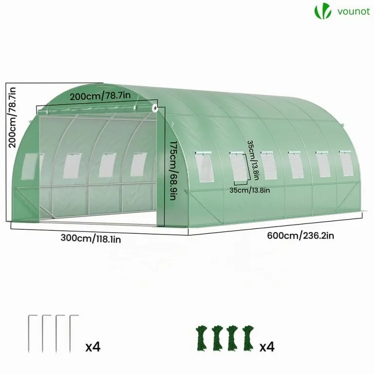 VOUNOT® Gewächshaus Foliengewächshaus Winterfest Tomatenhaus Folientunnel, 6x3x2m 18m² – Bild 5