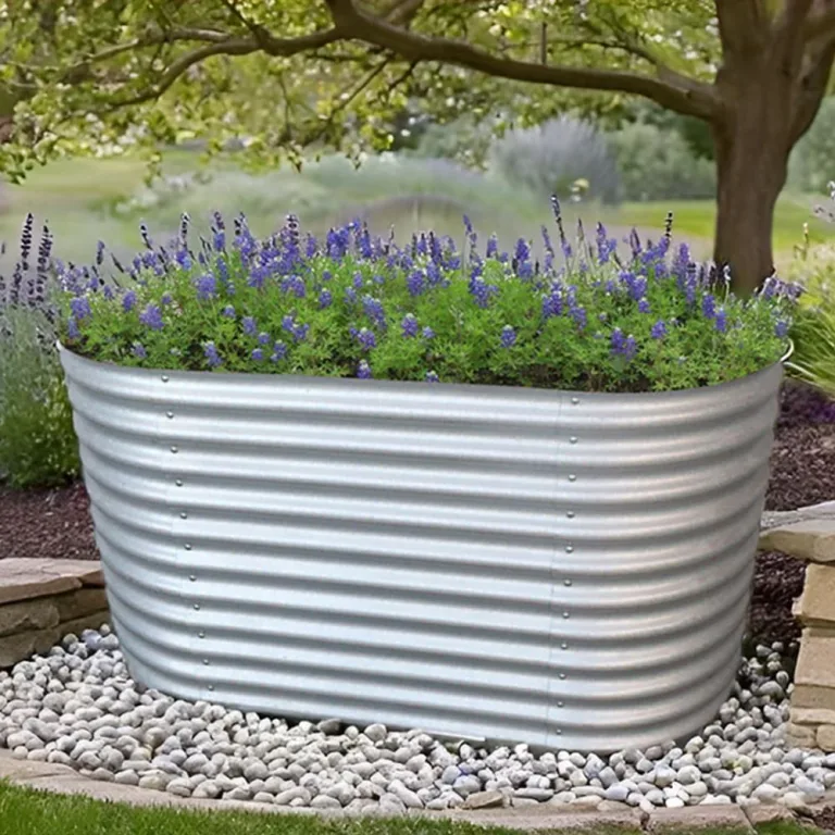 RS Trade Hochbeet Metall Rimini XL, 200×100×82 cm, Garten- & Gemüsehochbeet aus Stahl-Wellblech mit Zink-Aluminium, oval, bodenlos, rostfrei & witterungsbeständig – Bild 3