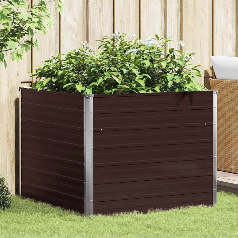 Hochbeet 100x100x77 cm aus verzinktem Stahl braunes Metall Pflanzkübel für Balkon Garten mit offenem Boden Modernes Design Robust & langlebig für Outdoor Küche Flur – Bild 1