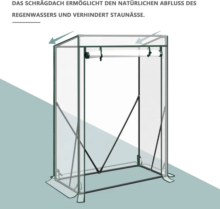 WOLTU Foliengewächshaus Tomatengewächshaus, PE-reissfeste, wasserdichte Plane mit Rolltor, für Garten, Terrasse, Hinterhof, 100x50x150/136cm, transparent – Bild 2