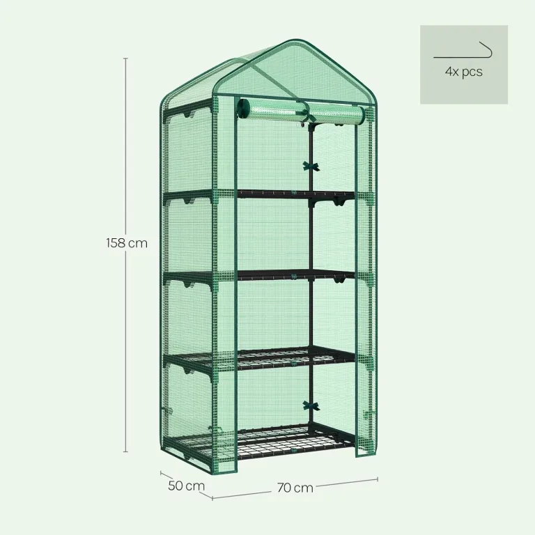 WOLTU Gewächshaus, Foliengewächshaus für Balkon Garten Terrasse, Tomatengewächshaus mit 4 Ablagen Tür, Winterfest stabil platzsparend, 69 x 158 x 49 cm, Grün – Bild 8