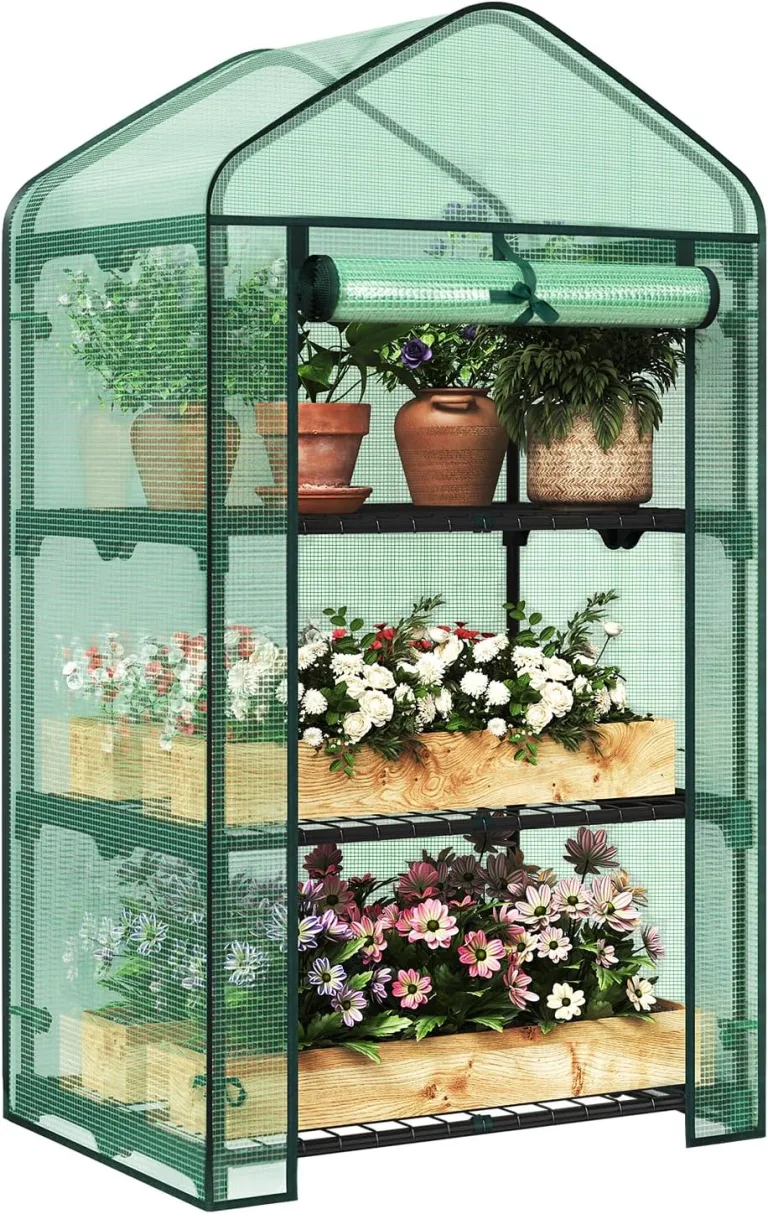 WOLTU Gewächshaus, Foliengewächshaus für Balkon Garten Terrasse, Tomatengewächshaus mit 4 Ablagen Tür, Winterfest stabil platzsparend, 69 x 158 x 49 cm, Grün – Bild 9