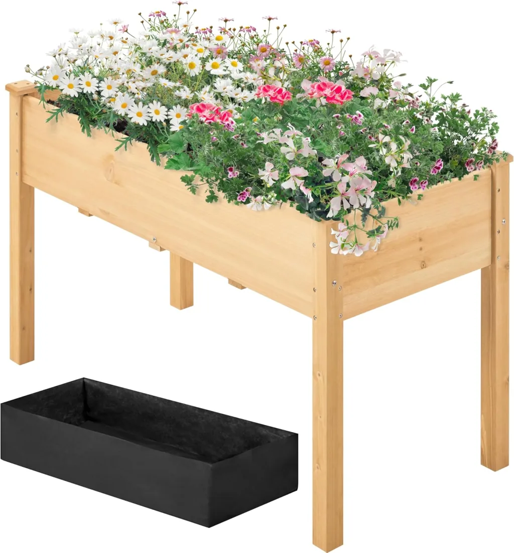 Yaheetech Hochbeet Pflanzkasten Blumenbett aus Holz, Kräuterbeet Frühbeet mit Abflusslöchern für Garten Balkon, Hellbraun 120,5 × 59 × 76 cm (LxBxH)