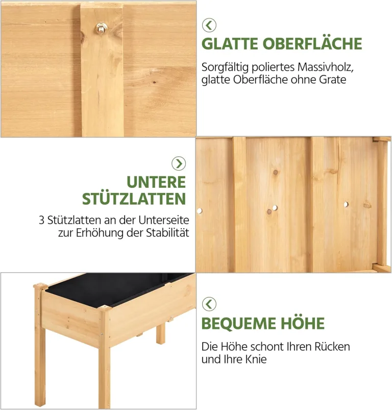 Yaheetech Hochbeet Pflanzkasten Blumenbett aus Holz, Kräuterbeet Frühbeet mit Abflusslöchern für Garten Balkon, Hellbraun 120,5 × 59 × 76 cm (LxBxH) – Bild 5