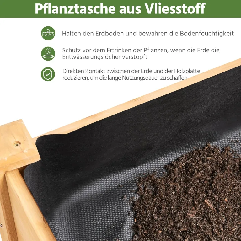 Yaheetech Hochbeet Pflanzkasten Blumenbett aus Holz, Kräuterbeet Frühbeet mit Abflusslöchern für Garten Balkon, Hellbraun 120,5 × 59 × 76 cm (LxBxH) – Bild 7