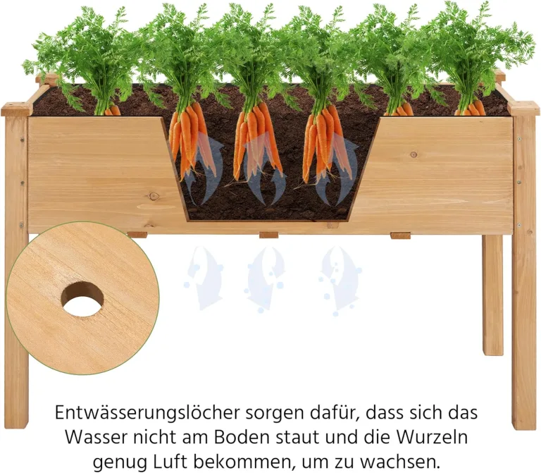 Yaheetech Hochbeet Pflanzkasten Blumenbett aus Holz, Kräuterbeet Frühbeet mit Abflusslöchern für Garten Balkon, Hellbraun 120,5 × 59 × 76 cm (LxBxH) – Bild 8