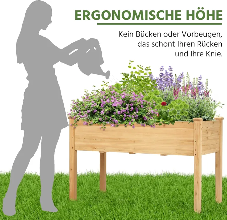 Yaheetech Hochbeet Pflanzkasten Blumenbett aus Holz, Kräuterbeet Frühbeet mit Abflusslöchern für Garten Balkon, Hellbraun 120,5 × 59 × 76 cm (LxBxH) – Bild 9