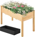 Yaheetech Hochbeet Pflanzkasten Blumenbett aus Holz, Kräuterbeet Frühbeet mit Abflusslöchern für Garten Balkon, Hellbraun 120,5 × 59 × 76 cm (LxBxH) - Thumbnail 1
