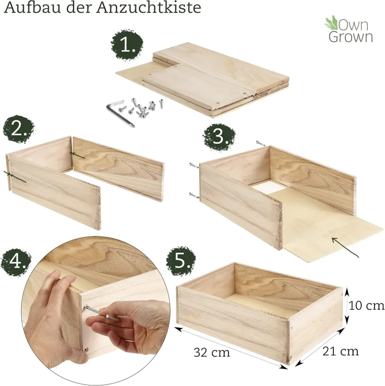 Saatgut Anzuchtset mit Holzkiste und 8 Sorten Pflanzen Samen: Kinder Anzuchtset Pflanzen mit Gemüse, Erdbeeren und Kräuter Samen – Mini Gewächshaus und Mini Garten Starter Kit von OwnGrown – Bild 5